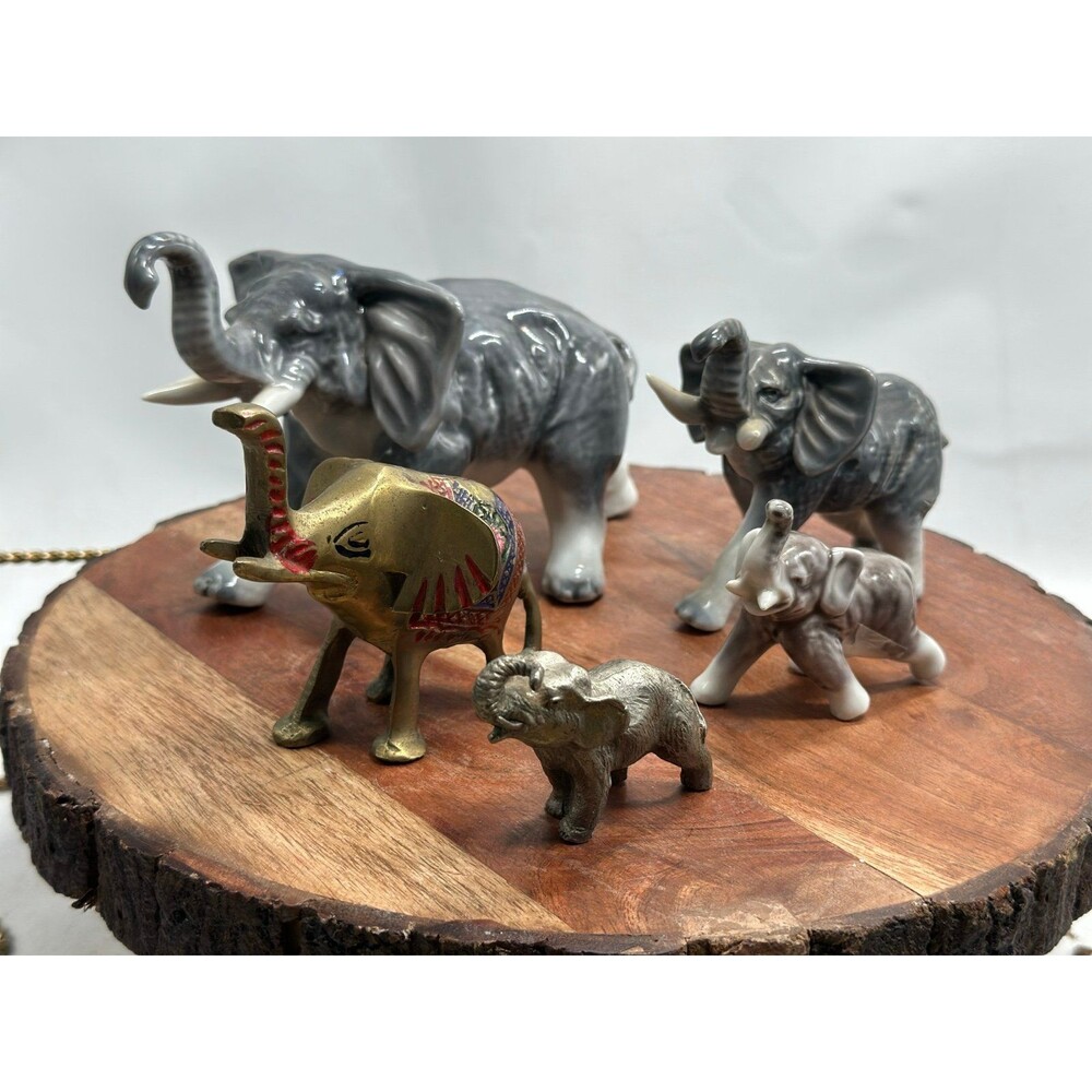Elephant Figurines Statue Trunks Up Good Luck MCM Collection